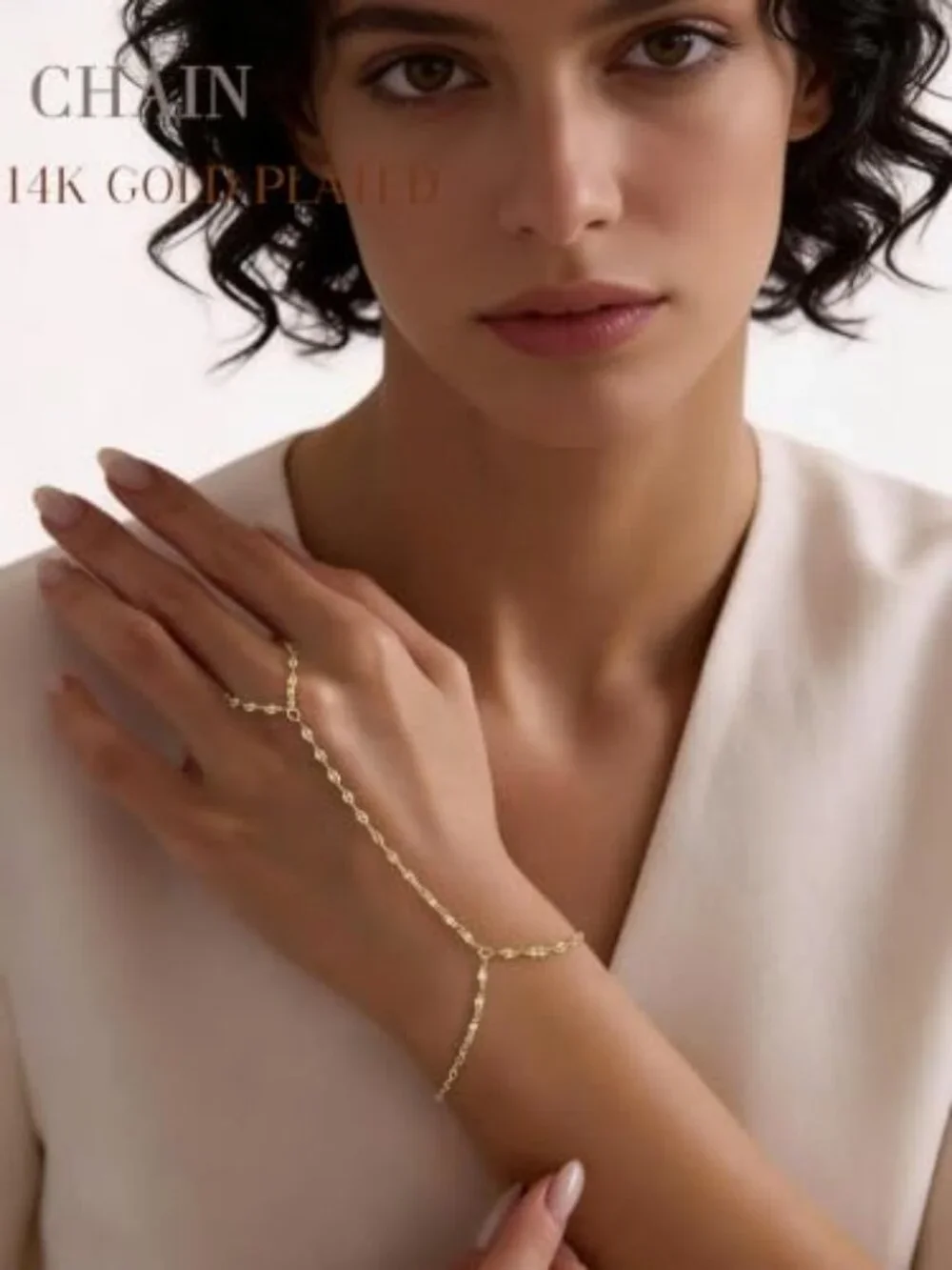 4 Pcs Gold Hand Chain Bracelets for Women, Dainty 14K Gold Plated Ring Bracelet